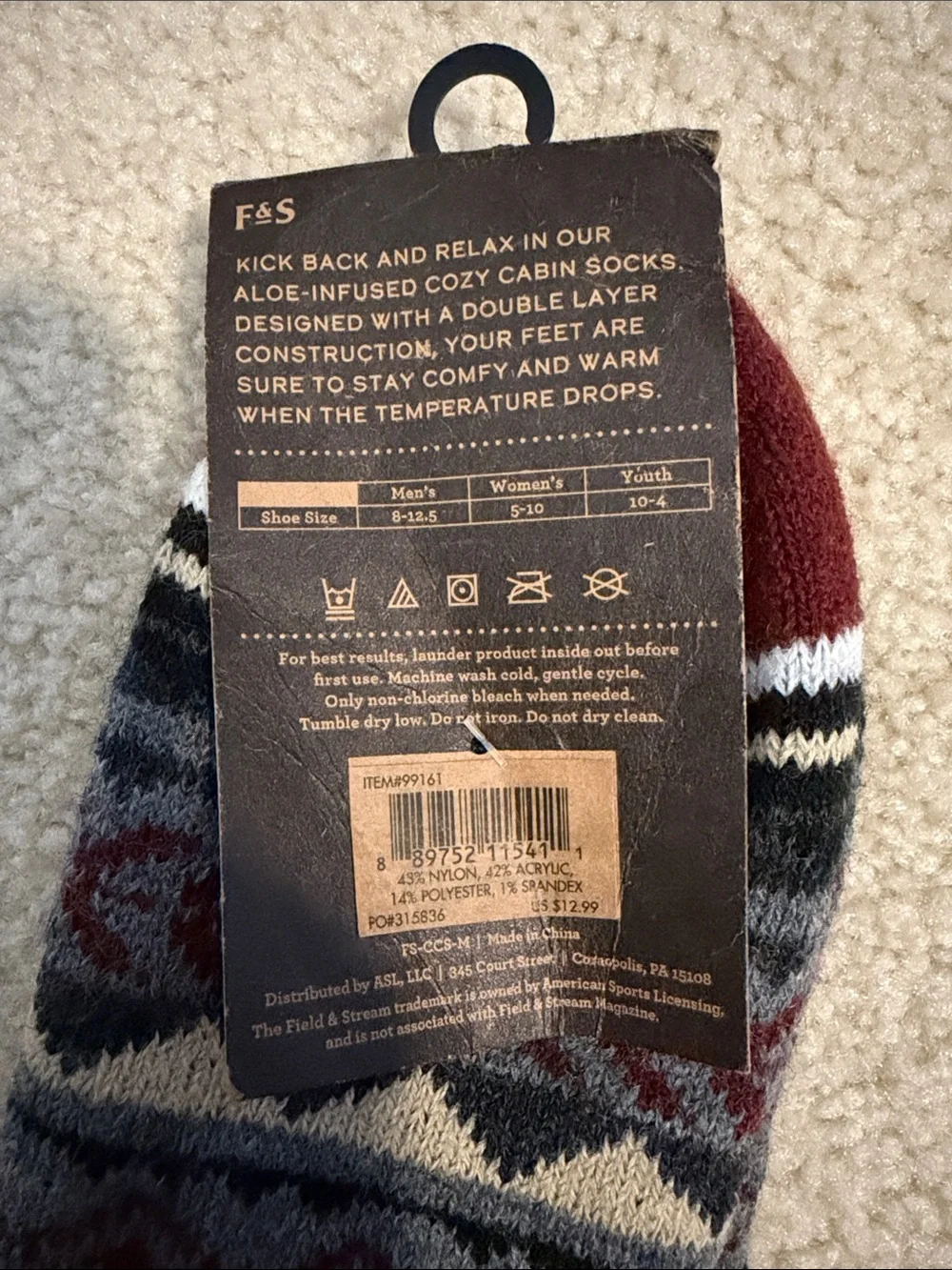 Field & Stream Cozy Cabin Patterned Crew Socks - Gray, Burgundy & Cream